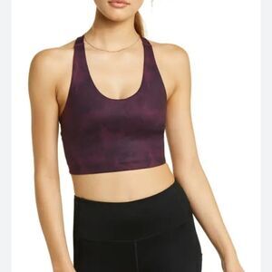 New Zella Studio Lite Longline Sports Bra Purple Black Yoga Crop Top Shirt Small